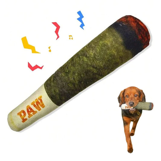 Cigar-Shaped Squeaky Dog Toy – Soft Plush for Chewing & Play